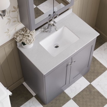 Nuie Classique Floor Standing 2-Door Vanity Unit with 1TH White Square Marble Top Basin 800mm Wide - Satin Grey | Product Image