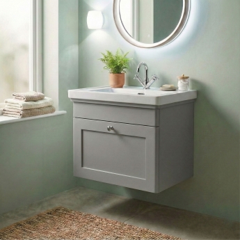 Nuie Classique Wall Hung 1-Drawer Vanity Unit with Basin 500mm Wide Satin Grey - 1 Tap Hole