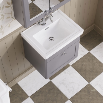 Nuie Classique Wall Hung 1-Drawer Vanity Unit with Basin 500mm Wide Satin Grey - 1 Tap Hole | Product Image