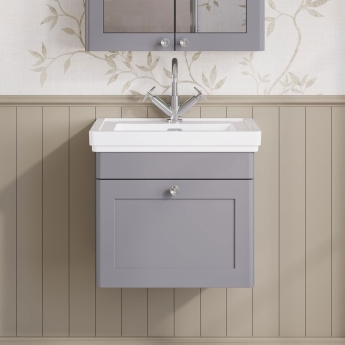 Nuie Classique Wall Hung 1-Drawer Vanity Unit with Basin 500mm Wide Satin Grey - 1 Tap Hole | Product Image