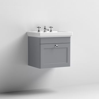 Nuie Classique Wall Hung 1-Drawer Vanity Unit with Basin 500mm Wide Satin Grey - 3 Tap Hole