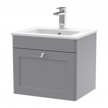 Nuie Classique Wall Hung 1-Drawer Vanity Unit with Basin-2 500mm Wide - Satin Grey