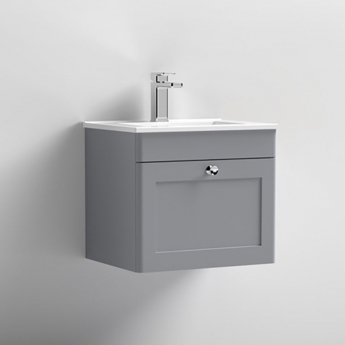 Nuie Classique Wall Hung 1-Drawer Vanity Unit with Basin-2 500mm Wide - Satin Grey