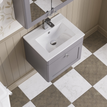 Nuie Classique Wall Hung 1-Drawer Vanity Unit with Basin-2 500mm Wide - Satin Grey