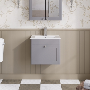 Nuie Classique Wall Hung 1-Drawer Vanity Unit with Basin-2 500mm Wide - Satin Grey