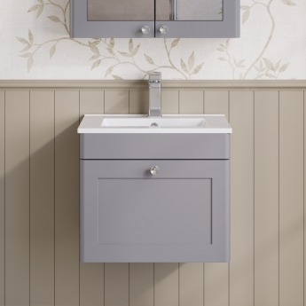 Nuie Classique Wall Hung 1-Drawer Vanity Unit with Basin-2 500mm Wide - Satin Grey