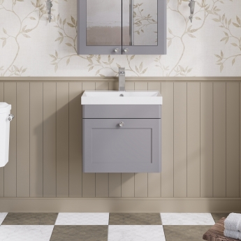 Nuie Classique Wall Hung 1-Drawer Vanity Unit with Basin-3 500mm Wide - Satin Grey