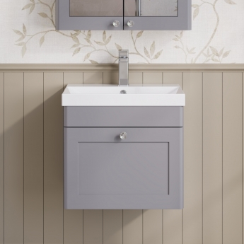 Nuie Classique Wall Hung 1-Drawer Vanity Unit with Basin-3 500mm Wide - Satin Grey