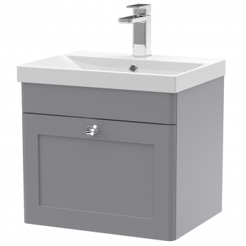 Nuie Classique Wall Hung 1-Drawer Vanity Unit with Basin-3 500mm Wide - Satin Grey
