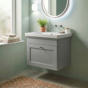 Classique 500mm 1-Drawer Wall Hung Vanity Unit with Premium Fireclay Basin