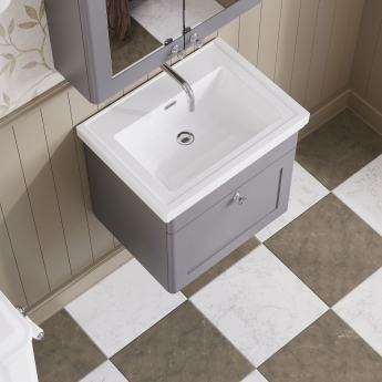 Nuie Classique Wall Hung 1-Drawer Vanity Unit with Basin 500mm Wide Satin Grey - 0 Tap Hole | Product Image