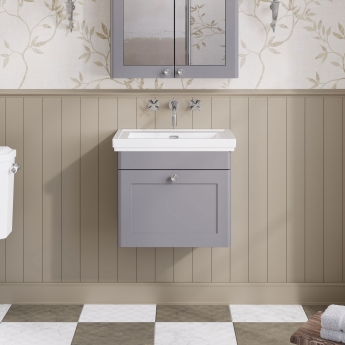 Nuie Classique Wall Hung 1-Drawer Vanity Unit with Basin 500mm Wide Satin Grey - 0 Tap Hole | Product Image