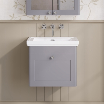 Classique 500mm 1-Drawer Wall Hung Vanity Unit with Premium Fireclay Basin | Product Image