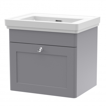 Nuie Classique Wall Hung 1-Drawer Vanity Unit with Basin 500mm Wide Satin Grey - 0 Tap Hole