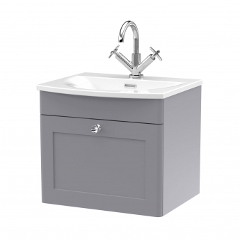 Nuie Classique Wall Hung 1-Drawer Vanity Unit with Curved Basin 500mm Wide - Satin Grey | Product Image