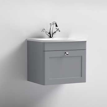 Nuie Classique Wall Hung 1-Drawer Vanity Unit with Curved Basin 500mm Wide - Satin Grey | Product Image