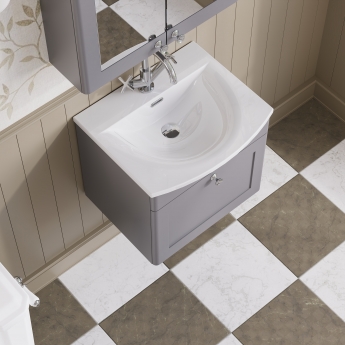 Nuie Classique Wall Hung 1-Drawer Vanity Unit with Curved Basin 500mm Wide - Satin Grey | Product Image