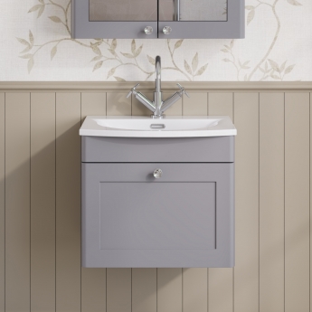 Nuie Classique Wall Hung 1-Drawer Vanity Unit with Curved Basin 500mm Wide - Satin Grey | Product Image