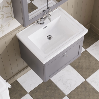Nuie Classique Wall Hung 1-Drawer Vanity Unit with Basin 600mm Wide Satin Grey - 1 Tap Hole | Product Image