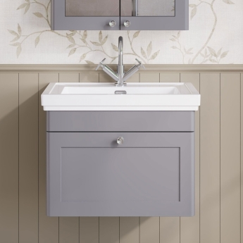 Nuie Classique Wall Hung 1-Drawer Vanity Unit with Basin 600mm Wide Satin Grey - 1 Tap Hole | Product Image