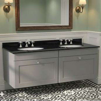 Nuie Classique Wall Hung 2-Drawer Vanity Unit with 3TH Black Marble Top Basin 1200mm Wide - Satin Grey