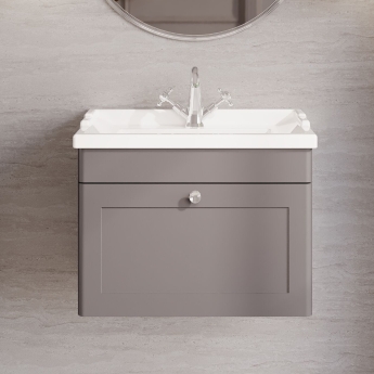 Nuie Classique Wall Hung 1-Drawer Vanity Unit with Traditional Basin 600mm Wide Satin Grey - 1 Tap Hole | Product Image