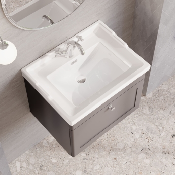 Nuie Classique Wall Hung 1-Drawer Vanity Unit with Traditional Basin 600mm Wide Satin Grey - 1 Tap Hole | Product Image