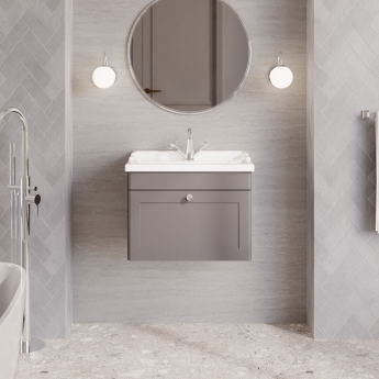 Nuie Classique Wall Hung 1-Drawer Vanity Unit with Traditional Basin 600mm Wide Satin Grey - 1 Tap Hole | Product Image