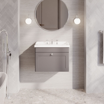 Nuie Classique Wall Hung 1-Drawer Vanity Unit with Traditional Basin 600mm Wide Satin Grey - 3 Tap Hole | Product Image