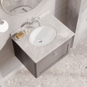 Nuie Classique Wall Hung 1-Drawer Vanity Unit with 1TH Grey Marble Top Basin 600mm Wide - Satin Grey | Product Image