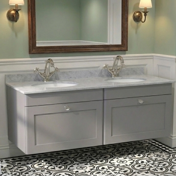 Nuie Classique Wall Hung 2-Drawer Vanity Unit with 1TH Grey Round Marble Top Basin 1200mm Wide - Satin Grey