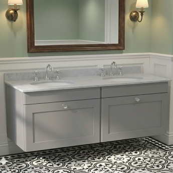 Nuie Classique Wall Hung 2-Drawer Vanity Unit with 3TH Grey Marble Top Basin 1200mm Wide - Satin Grey