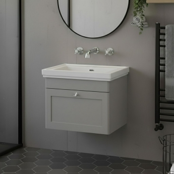 Classique 600mm 1-Drawer Wall Hung Vanity Unit with Fireclay Basin