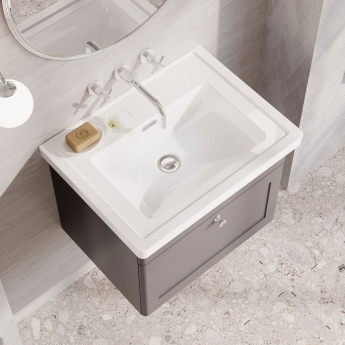 Nuie Classique Wall Hung 1-Drawer Vanity Unit with Classic Basin 600mm Wide Satin Grey - 0 Tap Hole | Product Image
