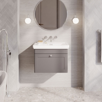 Nuie Classique Wall Hung 1-Drawer Vanity Unit with Classic Basin 600mm Wide Satin Grey - 0 Tap Hole | Product Image