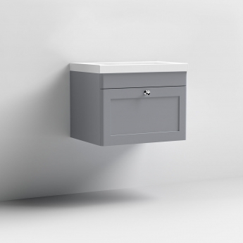 Nuie Classique Wall Hung 1-Drawer Vanity Unit with 0TH Contemporary Basin 600mm Wide - Satin Grey | Product Image