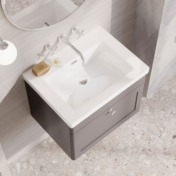 Nuie Classique Wall Hung 1-Drawer Vanity Unit with 0TH Contemporary Basin 600mm Wide - Satin Grey | Product Image