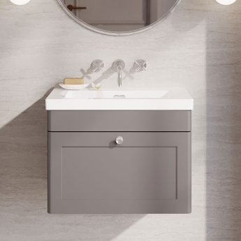 Nuie Classique Wall Hung 1-Drawer Vanity Unit with 0TH Contemporary Basin 600mm Wide - Satin Grey | Product Image