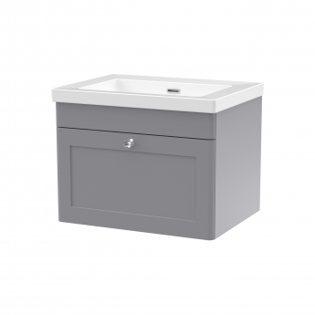Nuie Classique Wall Hung 1-Drawer Vanity Unit with 0TH Contemporary Basin 600mm Wide - Satin Grey | Product Image
