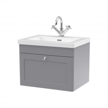 Nuie Classique Wall Hung 1-Drawer Vanity Unit with 1TH Contemporary Basin 600mm Wide - Satin Grey | Product Image
