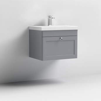 Nuie Classique Wall Hung 1-Drawer Vanity Unit with 1TH Contemporary Basin 600mm Wide - Satin Grey | Product Image