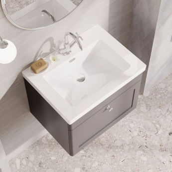 Nuie Classique Wall Hung 1-Drawer Vanity Unit with 1TH Contemporary Basin 600mm Wide - Satin Grey | Product Image