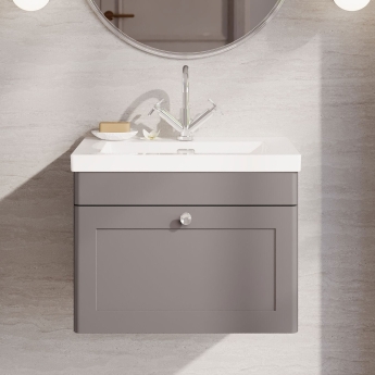 Nuie Classique Wall Hung 1-Drawer Vanity Unit with 1TH Contemporary Basin 600mm Wide - Satin Grey | Product Image