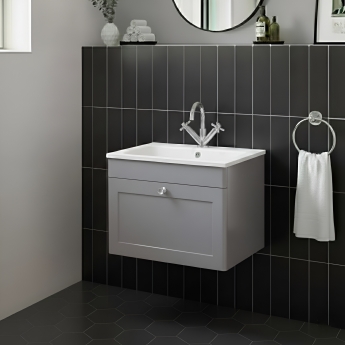 Nuie Classique Wall Hung 1-Drawer Vanity Unit with 1TH Stone Basin 600mm Wide - Satin Grey | Product Image