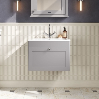 Classique 600mm 1-Drawer Wall Hung Vanity Unit with Stone Basin | Product Image