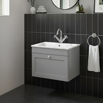 Classique 600mm 1-Drawer Wall Hung Vanity Unit with Stone Basin