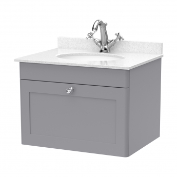 Classique 600mm 1-Drawer Wall Hung Vanity Unit with Marble Top Basin