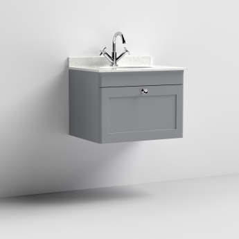 Classique 600mm 1-Drawer Wall Hung Vanity Unit with Marble Top Basin