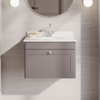 Classique 600mm 1-Drawer Wall Hung Vanity Unit with Marble Top Basin | Product Image