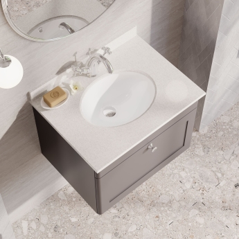 Nuie Classique Wall Hung 1-Drawer Vanity Unit with 1TH White Round Marble Top Basin 600mm Wide - Satin Grey | Product Image